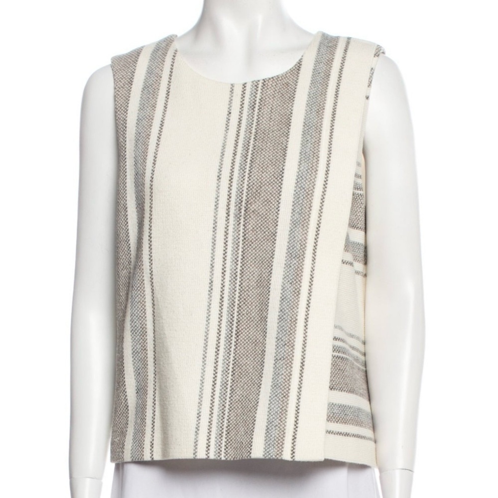 Tory Burch Striped Sleeveless Top in Cream and Gray